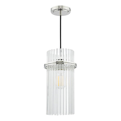 Eltham Single Glass Rod Pendant Polished Nickel and Crystal