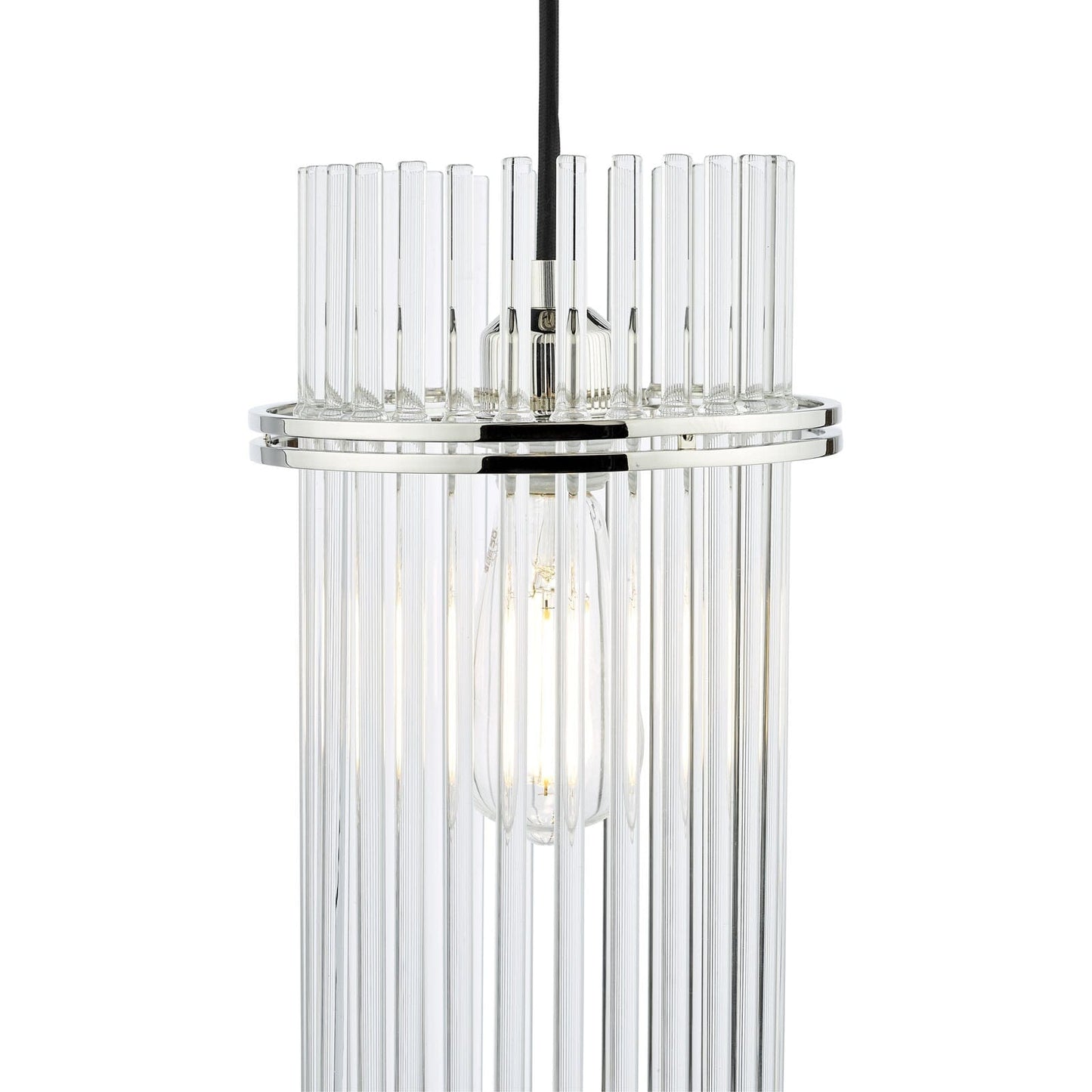 Eltham Single Glass Rod Pendant Polished Nickel and Crystal