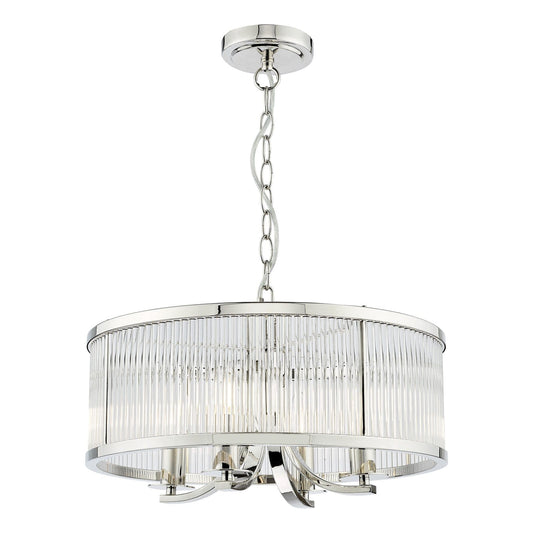 Eltham 4 Light Glass Rod Pendant Polished Nickel and Crystal