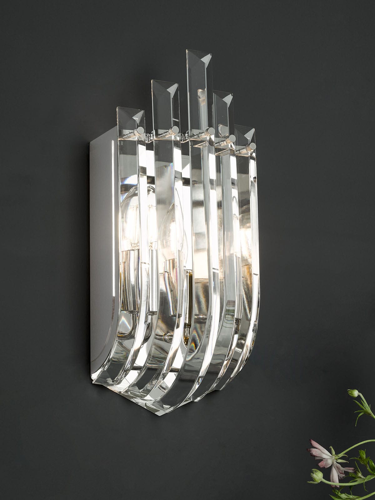 Eltham 2 Light Wall Light Polished Nickel and Crystal