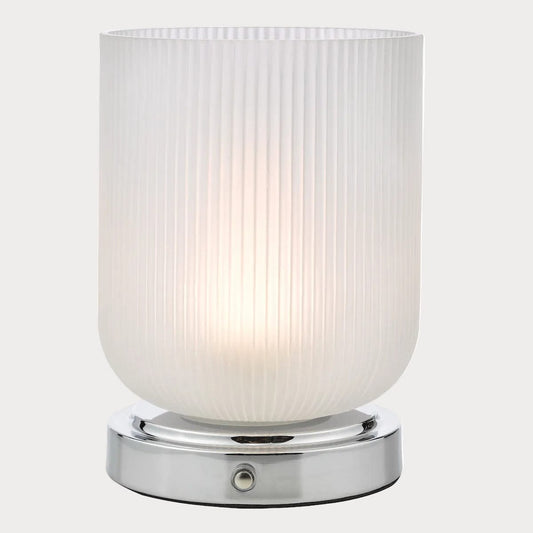 Echo Chrome and Ribbed Glass Rechargeable Table Lamp