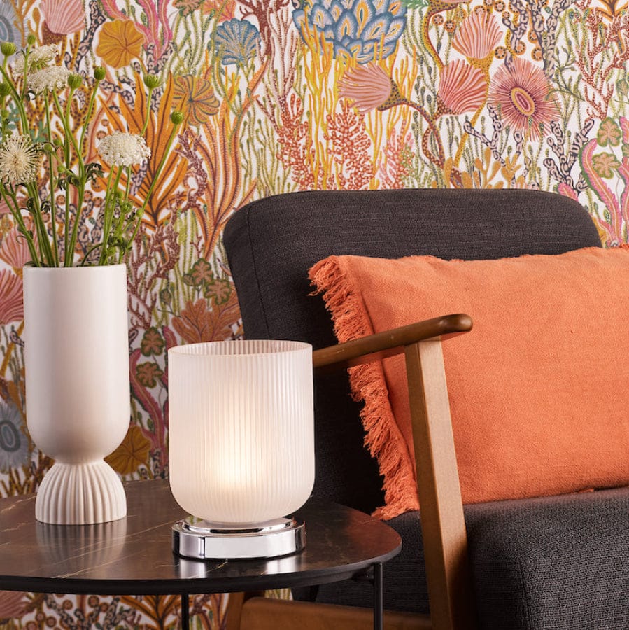 Echo Chrome and Ribbed Glass Rechargeable Table Lamp