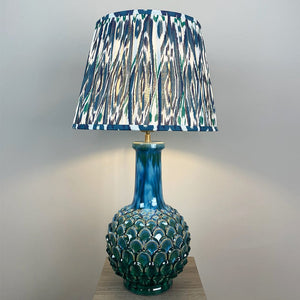 Edlyn Blue Green Ceramic Table Lamp with Ocean Blue Ikat Tapered Lamp Shade