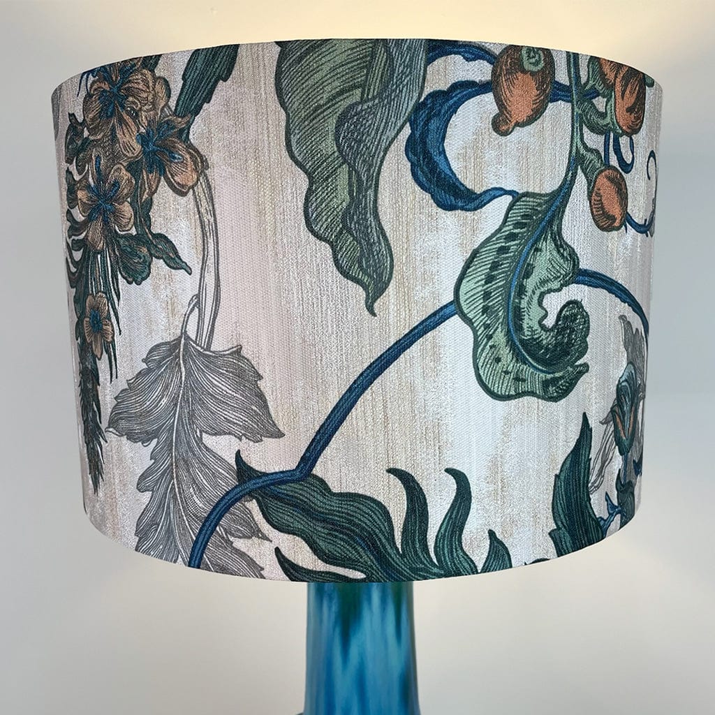 Edlyn Blue Green Ceramic Table Lamp with Timorous Beasties Epic Botanic Blue Rust Shade