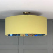 Astor Green Pesto Faux Silk Pendant Shade with Arte Koi Wallpaper Lining