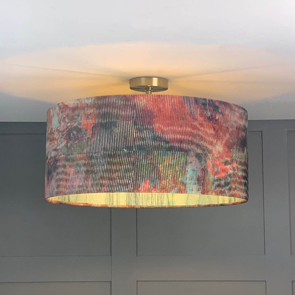 Chameleon Velvet Pendant Shade with Anthology Metamorphic Amazonite Apatite Wallpaper Lining