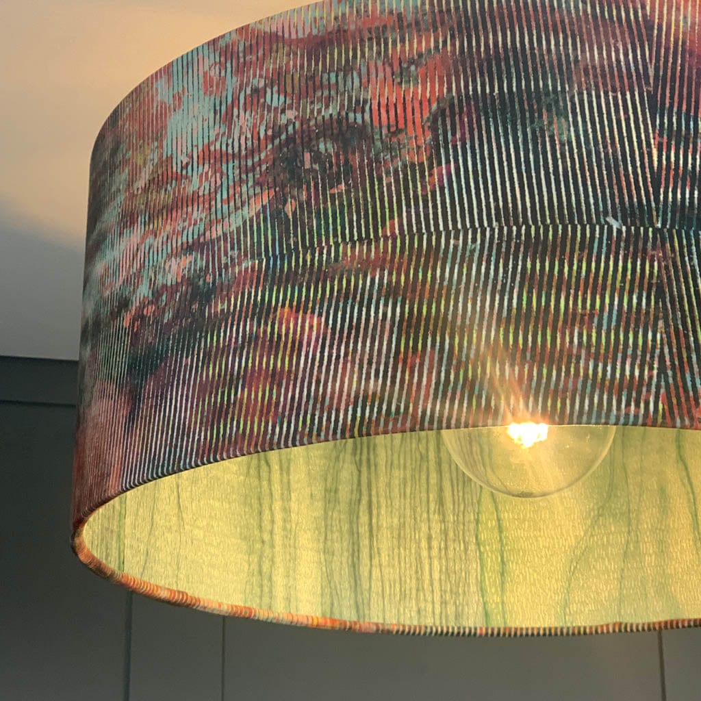 Chameleon Velvet Pendant Shade with Anthology Metamorphic Amazonite Apatite Wallpaper Lining