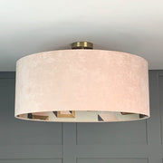 Dusky Pink Velvet Pendant Shade with Arte Detour Wallpaper Lining