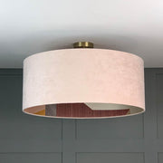 Dusky Pink Velvet Pendant Shade with Arte Puzzle Wallpaper Lining
