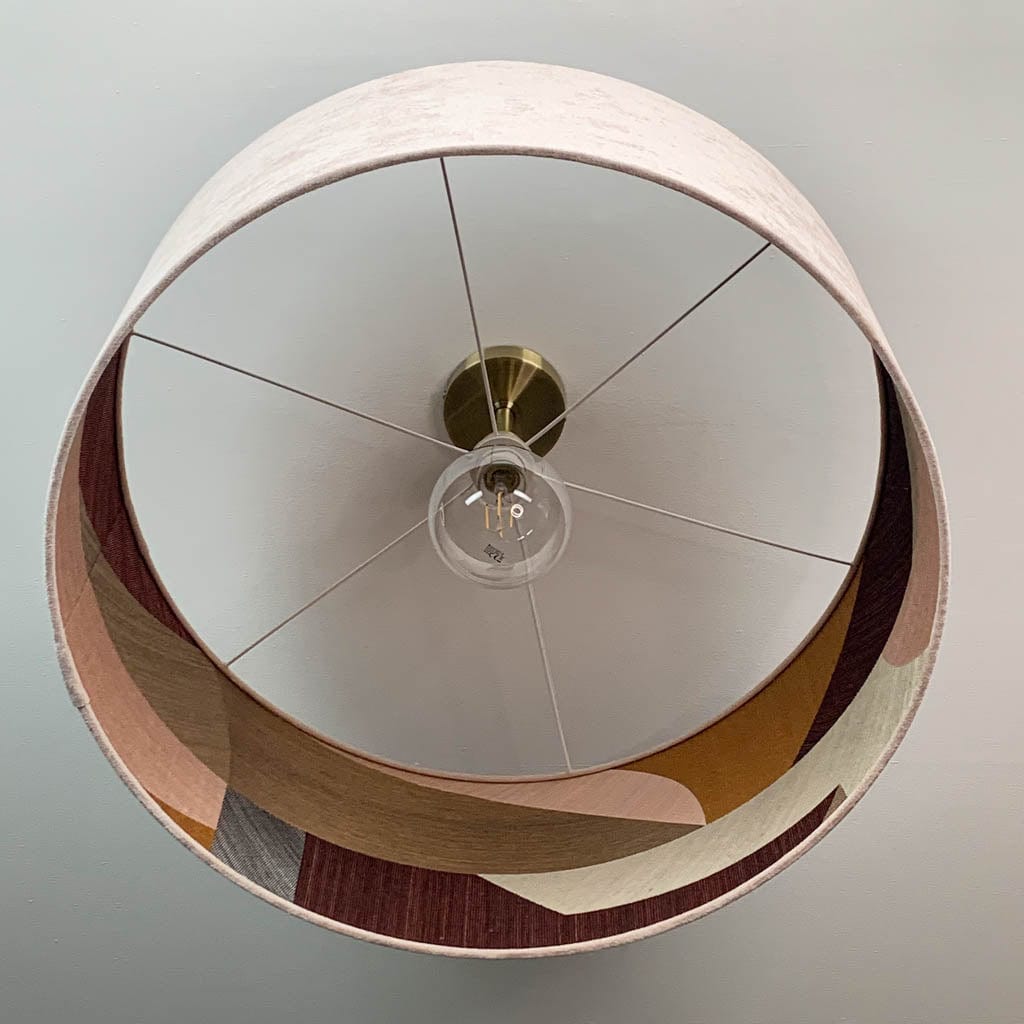 Dusky Pink Velvet Pendant Shade with Arte Puzzle Wallpaper Lining