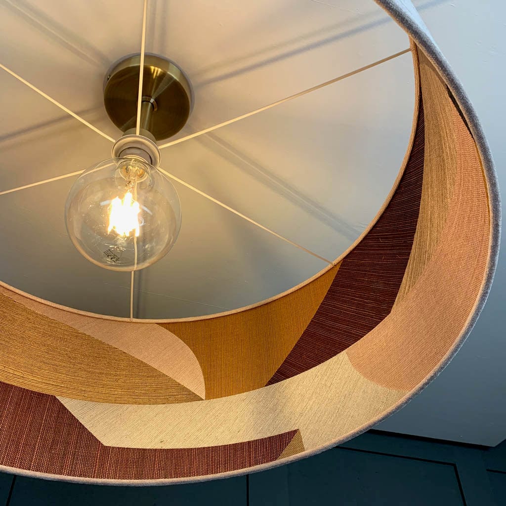 Dusky Pink Velvet Pendant Shade with Arte Puzzle Wallpaper Lining