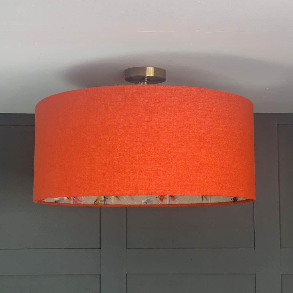 Jaffa Orange Pendant Shade with Fluffy Rainbow Lining