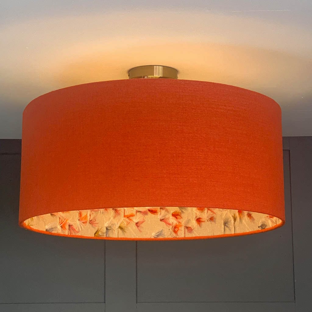 Jaffa Orange Pendant Shade with Fluffy Rainbow Lining