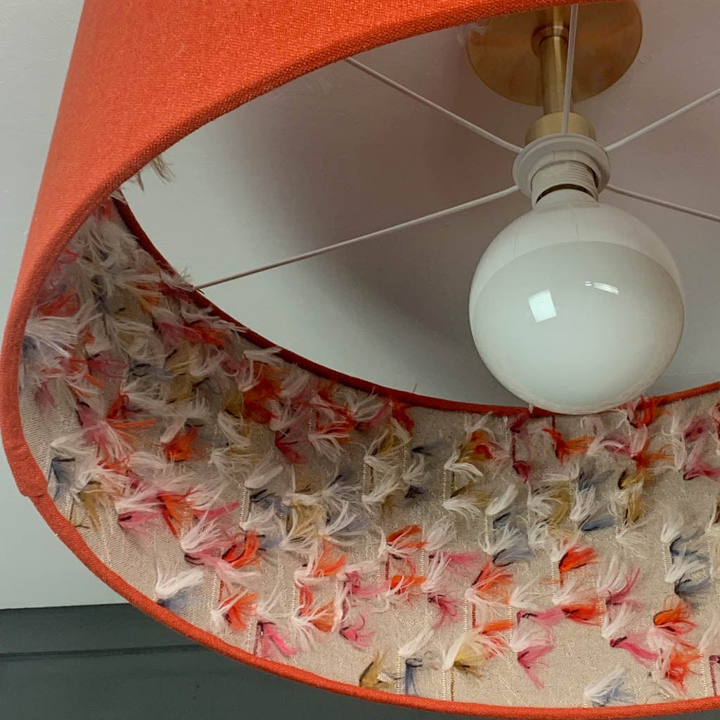 Jaffa Orange Pendant Shade with Fluffy Rainbow Lining