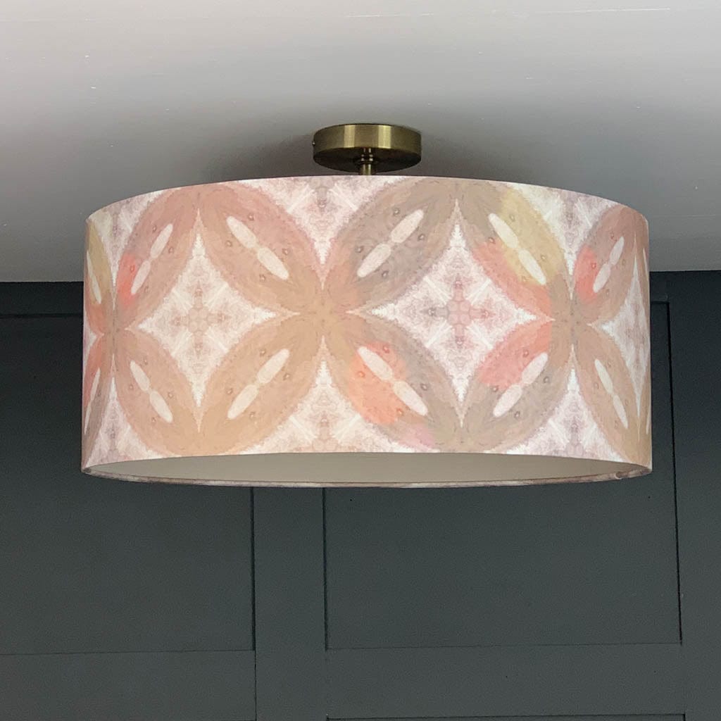 Julia Clare's Ancient Tracery 2 Coral Linen Pendant Shade with Champagne Lining