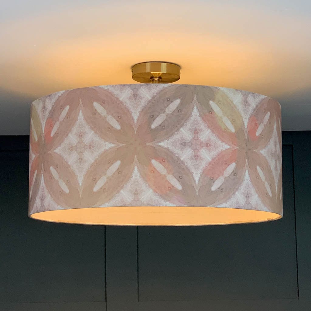 Julia Clare's Ancient Tracery 2 Coral Linen Pendant Shade with Champagne Lining