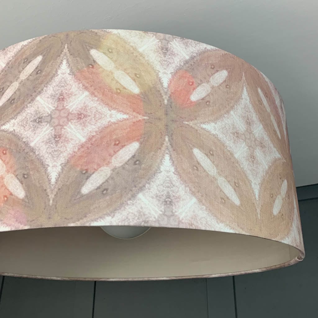 Julia Clare's Ancient Tracery 2 Coral Linen Pendant Shade with Champagne Lining