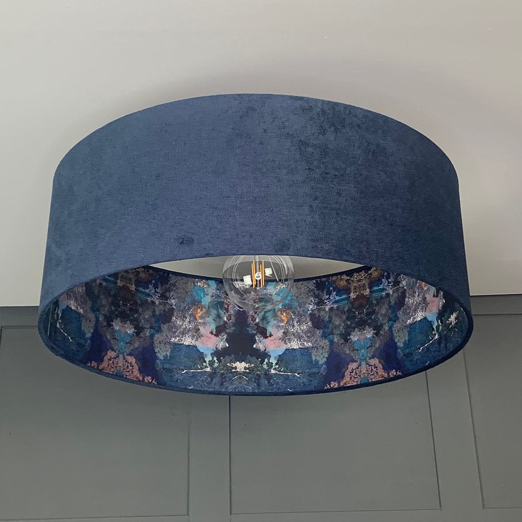 Mairi Helena Island Botanist Wallpaper Lined Pendant Shade with Imperial Navy Velvet