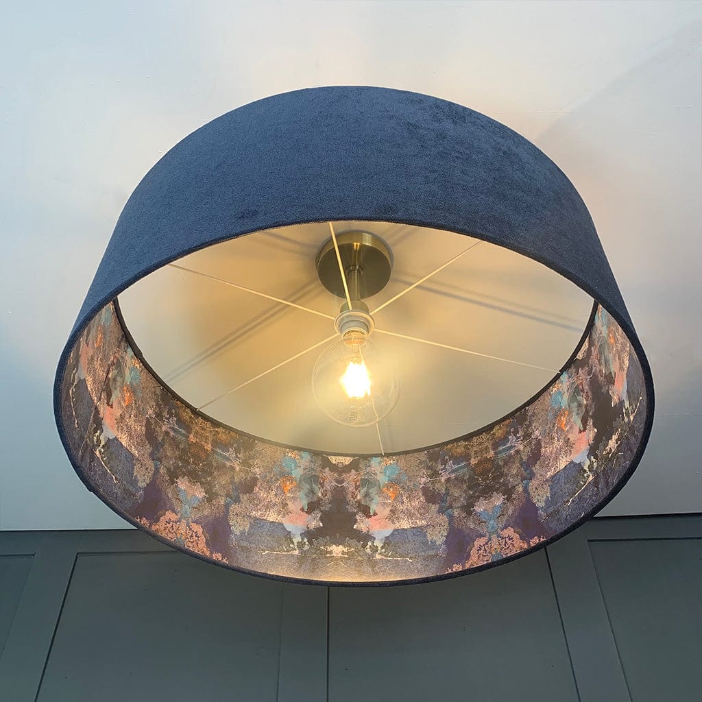 Mairi Helena Island Botanist Wallpaper Lined Pendant Shade with Imperial Navy Velvet
