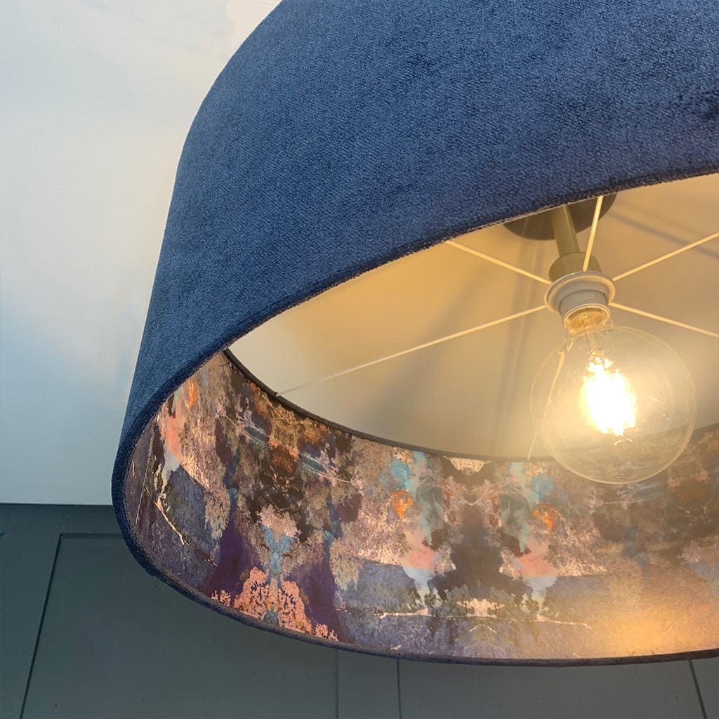 Mairi Helena Island Botanist Wallpaper Lined Pendant Shade with Imperial Navy Velvet