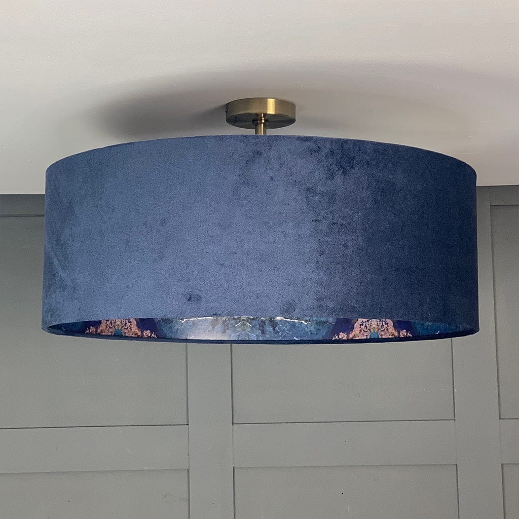 Mairi Helena Island Botanist Wallpaper Lined Pendant Shade with Imperial Navy Velvet