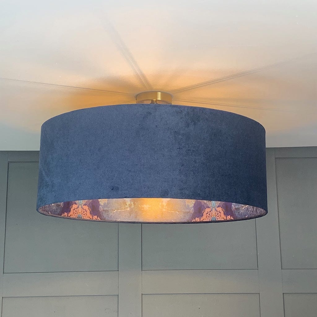 Mairi Helena Island Botanist Wallpaper Lined Pendant Shade with Imperial Navy Velvet