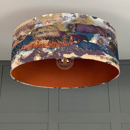 Mairi Helena Mirrored Storm Linen Dark Pendant Shade with Burnt Orange Silk Lining