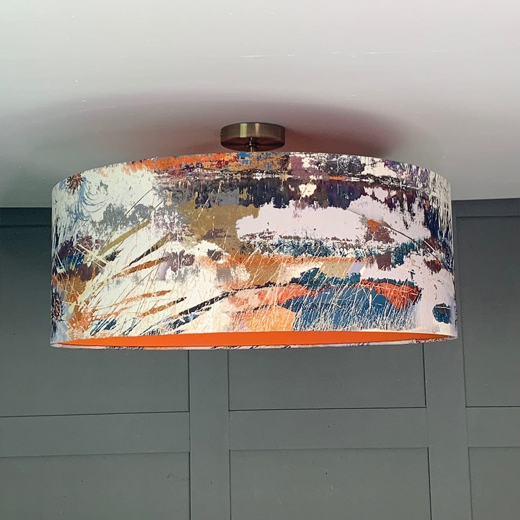 Mairi Helena Mirrored Storm Linen Light Pendant Shade with Satsuma Silk Lining