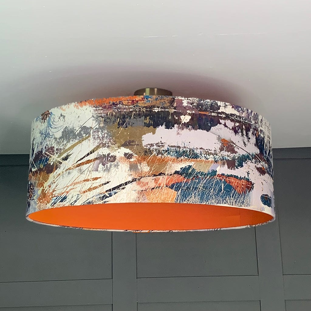 Mairi Helena Mirrored Storm Linen Light Pendant Shade with Satsuma Silk Lining
