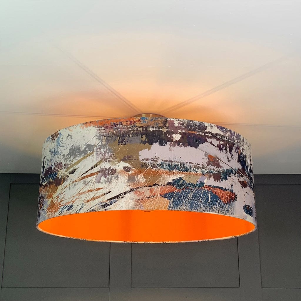 Mairi Helena Mirrored Storm Linen Light Pendant Shade with Satsuma Silk Lining