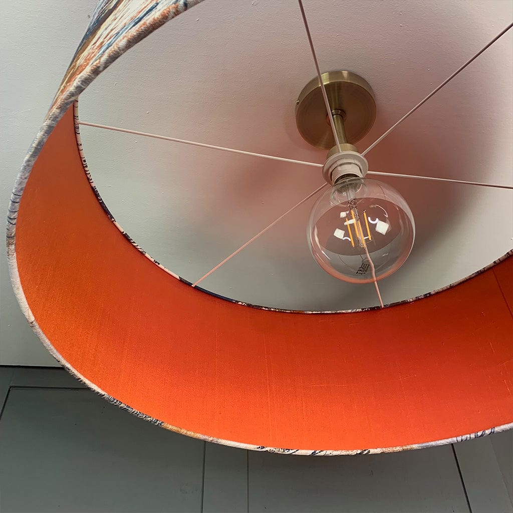 Mairi Helena Mirrored Storm Linen Light Pendant Shade with Satsuma Silk Lining