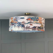 Mairi Helena Mirrored Storm Light Linen Pendant Shadewith Lunar Grey Blue Silk Lining