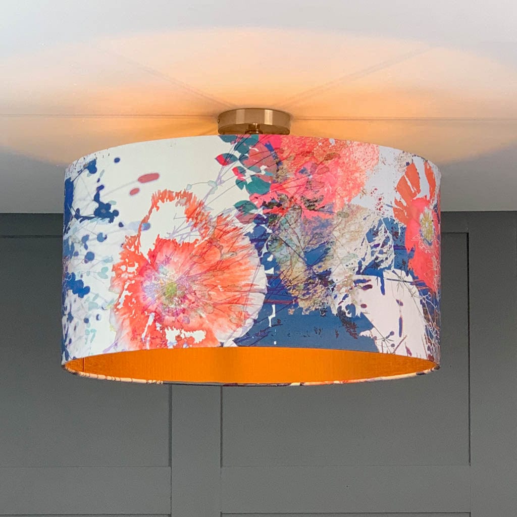 Mairi Helena Poppy Cloud Linen Pendant Shade with Carnaby Bronze Lining