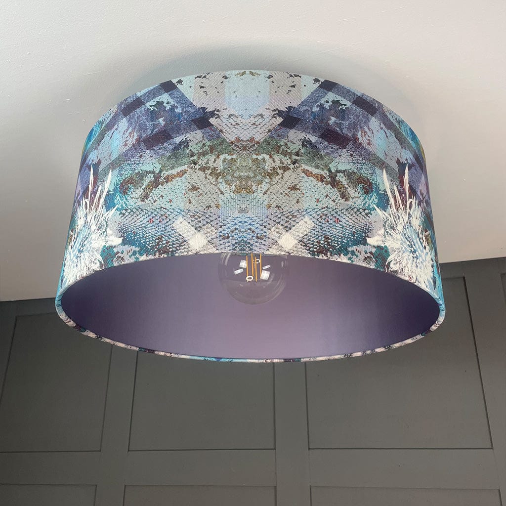 Mairi Helena Scottish Flora Emerald Thistle Pendant Shade with Satin Lavender Grey Lining