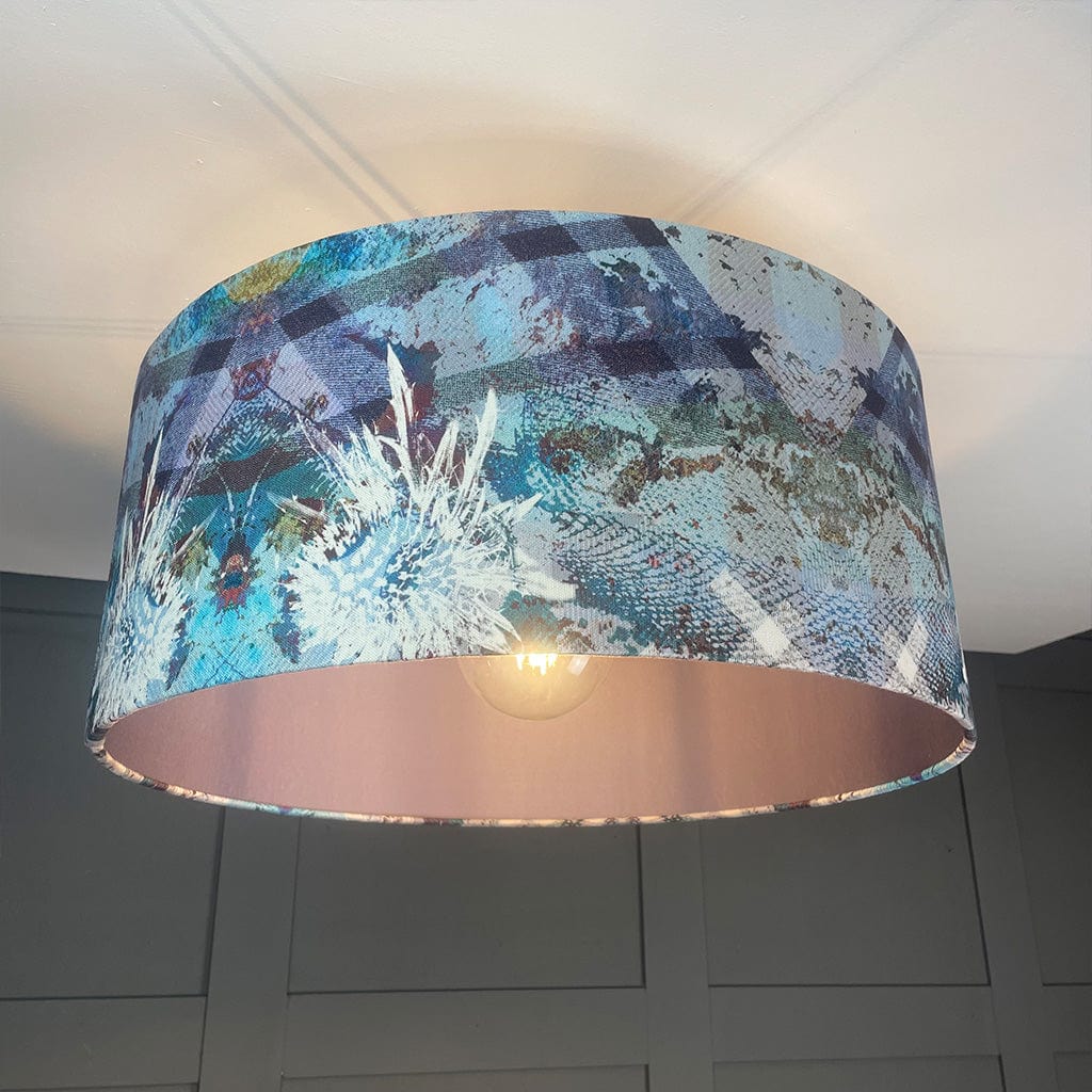 Mairi Helena Scottish Flora Emerald Thistle Pendant Shade with Satin Lavender Grey Lining