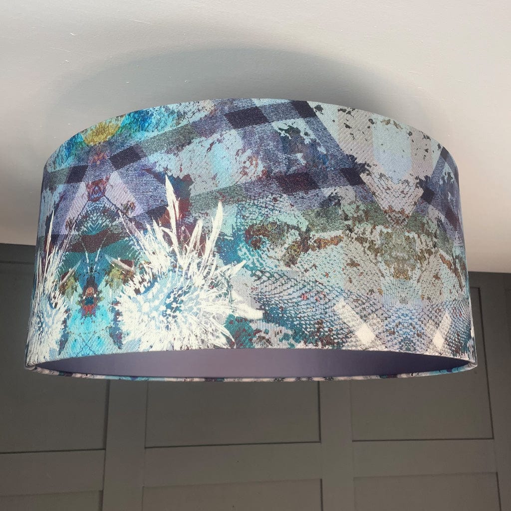 Mairi Helena Scottish Flora Emerald Thistle Pendant Shade with Satin Lavender Grey Lining