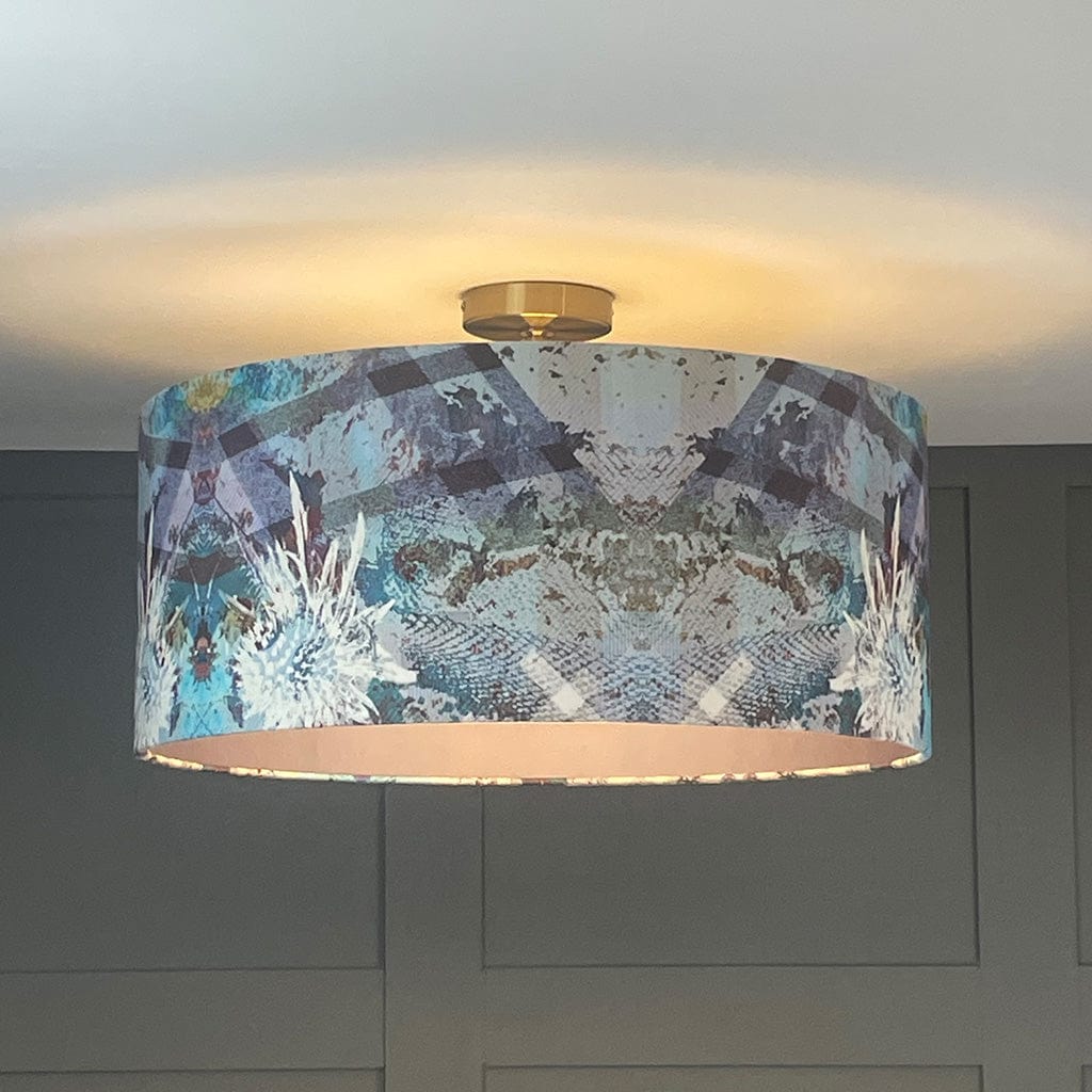 Mairi Helena Scottish Flora Emerald Thistle Pendant Shade with Satin Lavender Grey Lining