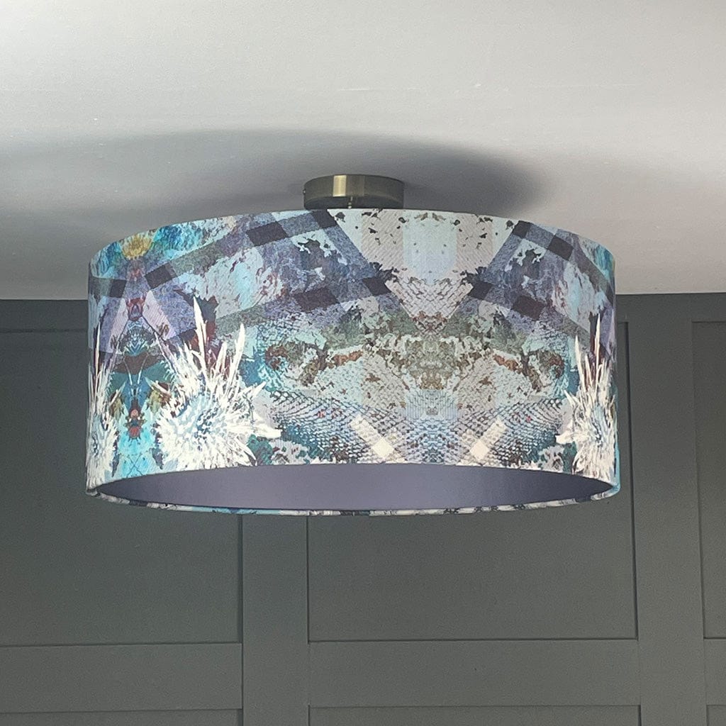 Mairi Helena Scottish Flora Emerald Thistle Pendant Shade with Satin Lavender Grey Lining