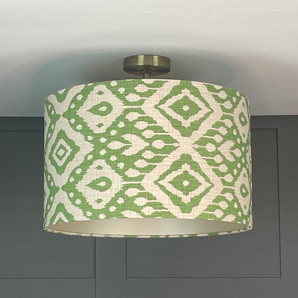 Marrakech Emerald Ikat Fabric Drum Shade with Champagne Lining