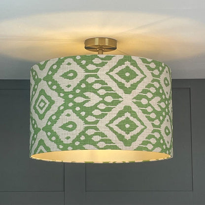 Marrakech Emerald Ikat Fabric Drum Shade with Champagne Lining