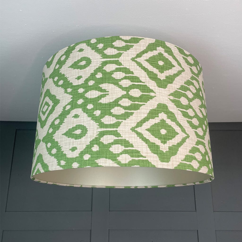 Marrakech Emerald Ikat Fabric Drum Shade with Champagne Lining