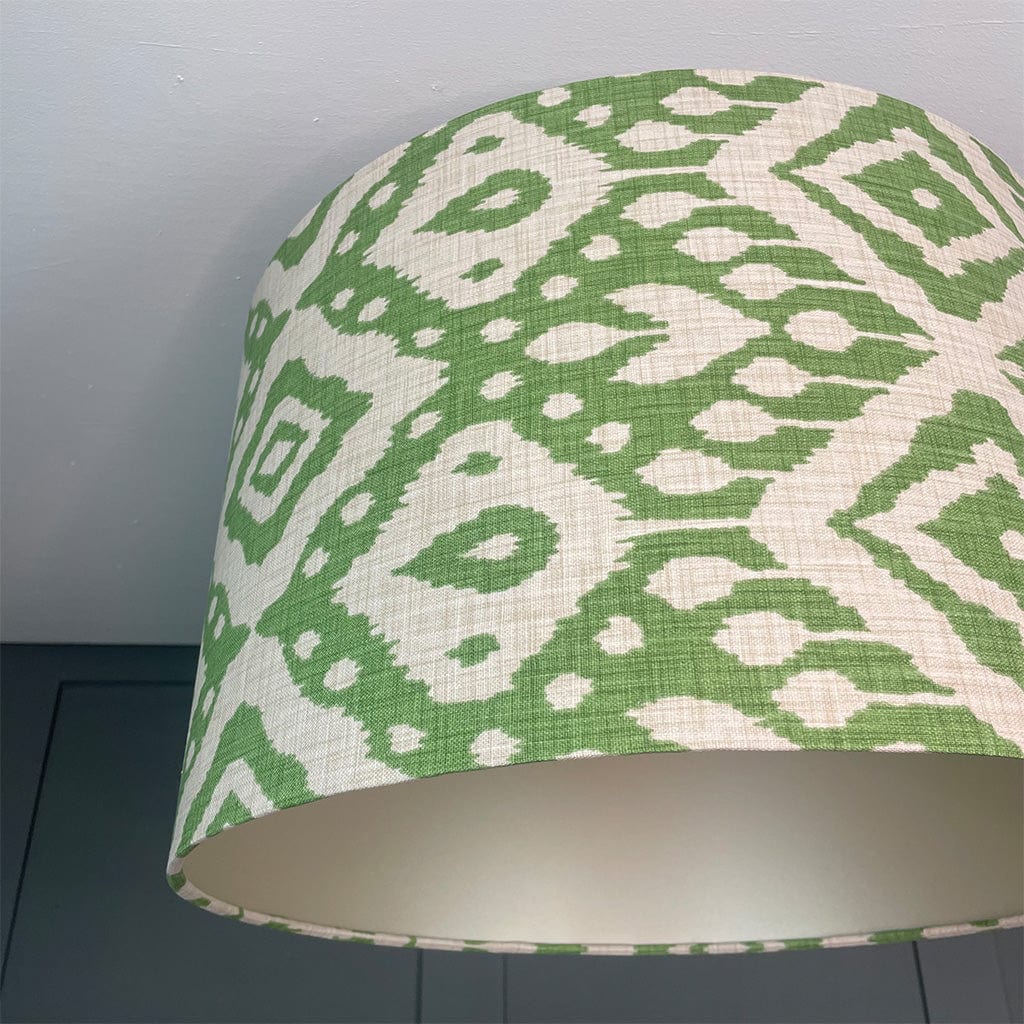 Marrakech Emerald Ikat Fabric Drum Shade with Champagne Lining