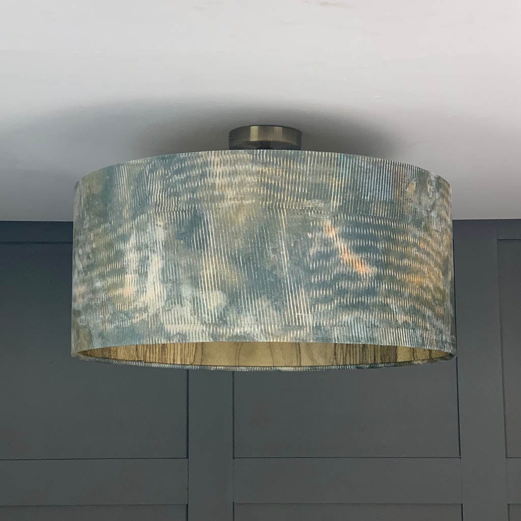 Agama Velvet Pendant Shade with Anthology Metamorphic Gold Basalt Wallpaper Lining