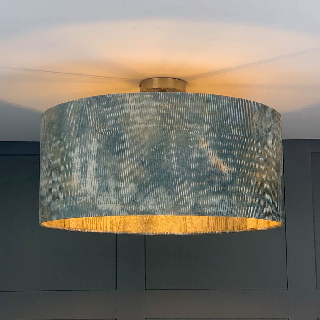 Agama Velvet Pendant Shade with Anthology Metamorphic Gold Basalt Wallpaper Lining