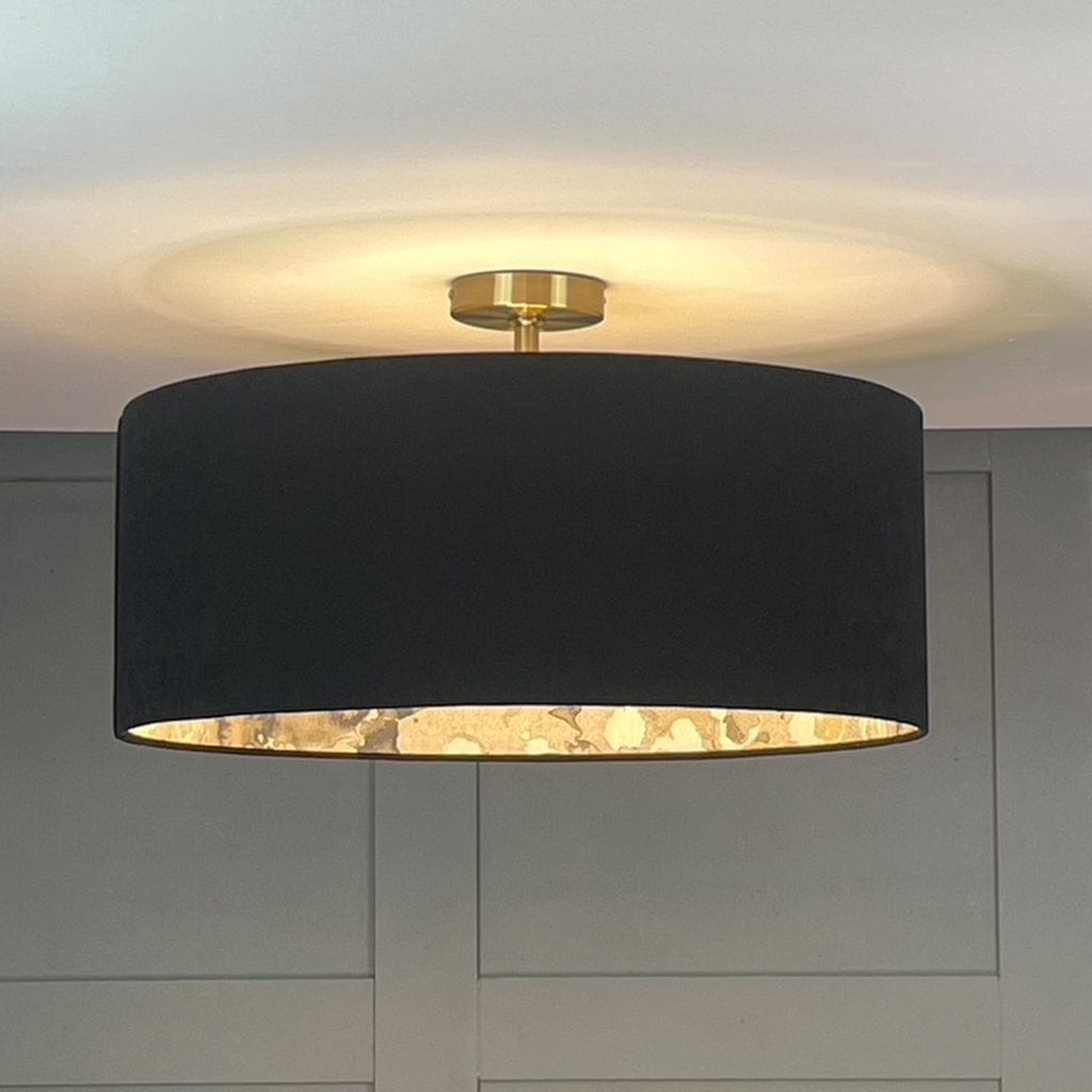 Noir Velvet Lampshade with Laverne Grey Fabric Lining