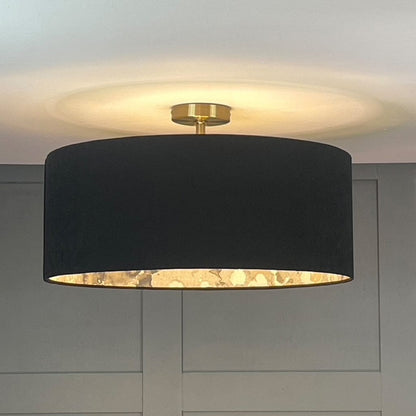 Noir Velvet Lampshade with Laverne Grey Fabric Lining