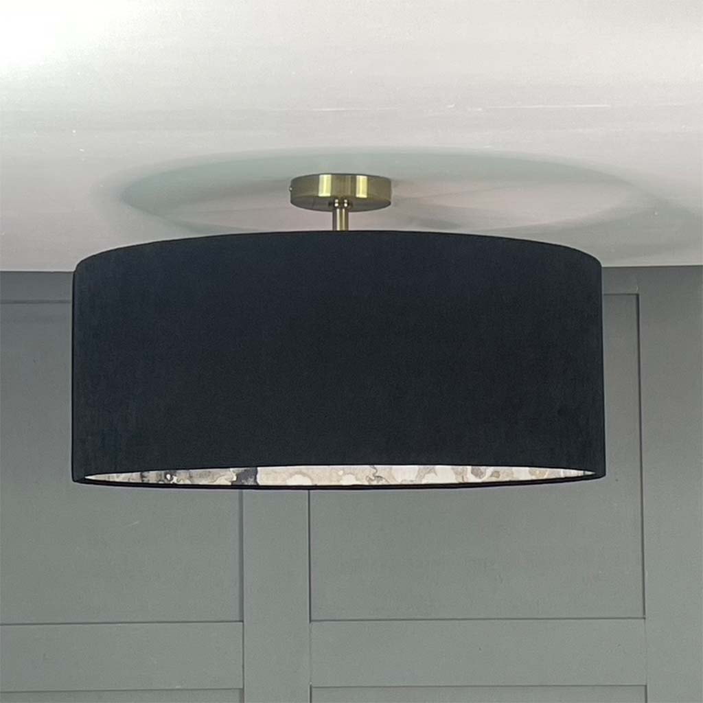 Noir Velvet Lampshade with Laverne Grey Fabric Lining