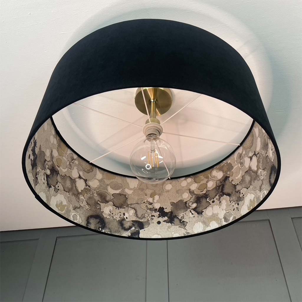 Noir Velvet Lampshade with Laverne Grey Fabric Lining