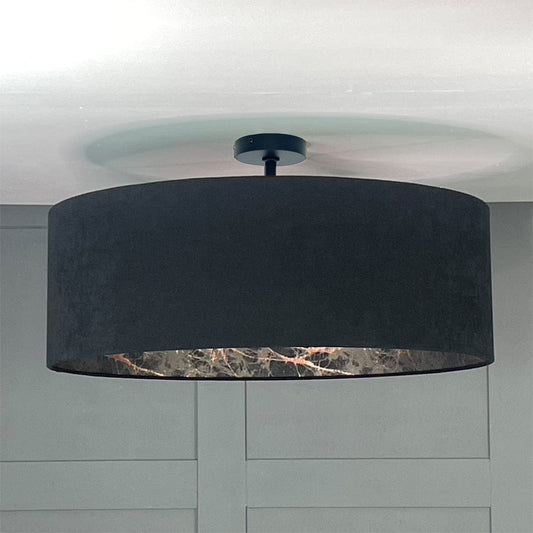 Noir Velvet Pendant Shade with Lava Bronze Fabric Inner