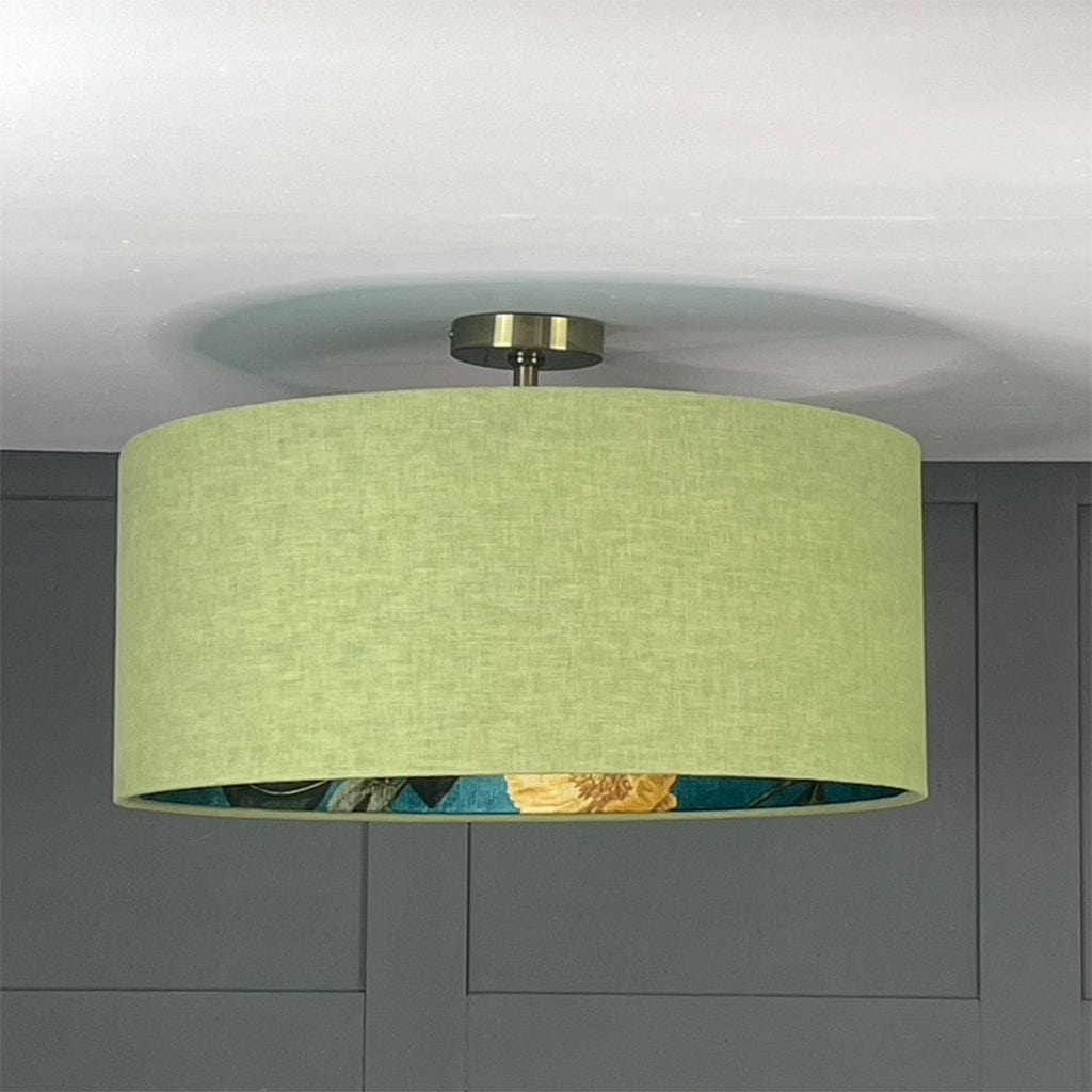 Passiflora Kingfisher Fabric Pendant Shade with Meadow Green Outer